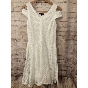 Chris McLaughlin Dress Womens 8 Coquette Midi White Lace Lined Prairie Peasant
